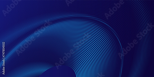Blue abstract background with blue glowing geometric lines. Modern shiny blue oval lines pattern. Curved lines. Futuristic technology concept. Suit for banner, blue modern
