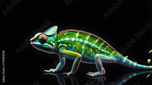 a pet animal chameleon on a black background. chameleon on a black background. chameleon illustration © Udayakumar