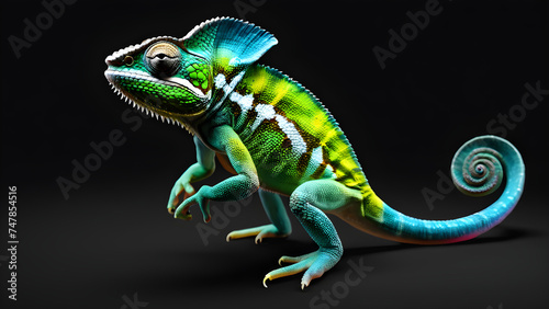 a pet animal chameleon on a black background. chameleon on a black background. chameleon illustration