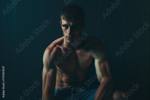 young and strong man, in the gym locker room.