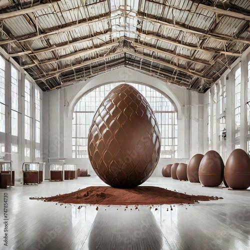the chocolate egg in the white factory photo