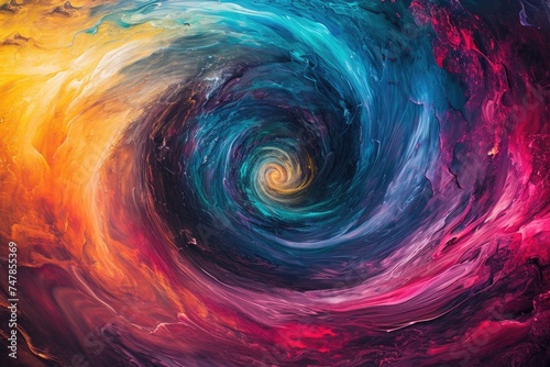 Colorful Swirl Abstract Painting With Dynamic Brushstrokes, Swirling vortex of psychedelic colors depicting a journey through a hallucinatory dream, AI Generated