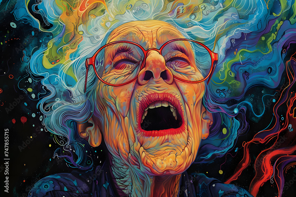 Expressive Old Woman Screaming. Colorful Illustration Expressive Old Woman Screaming. Colorful Illustration