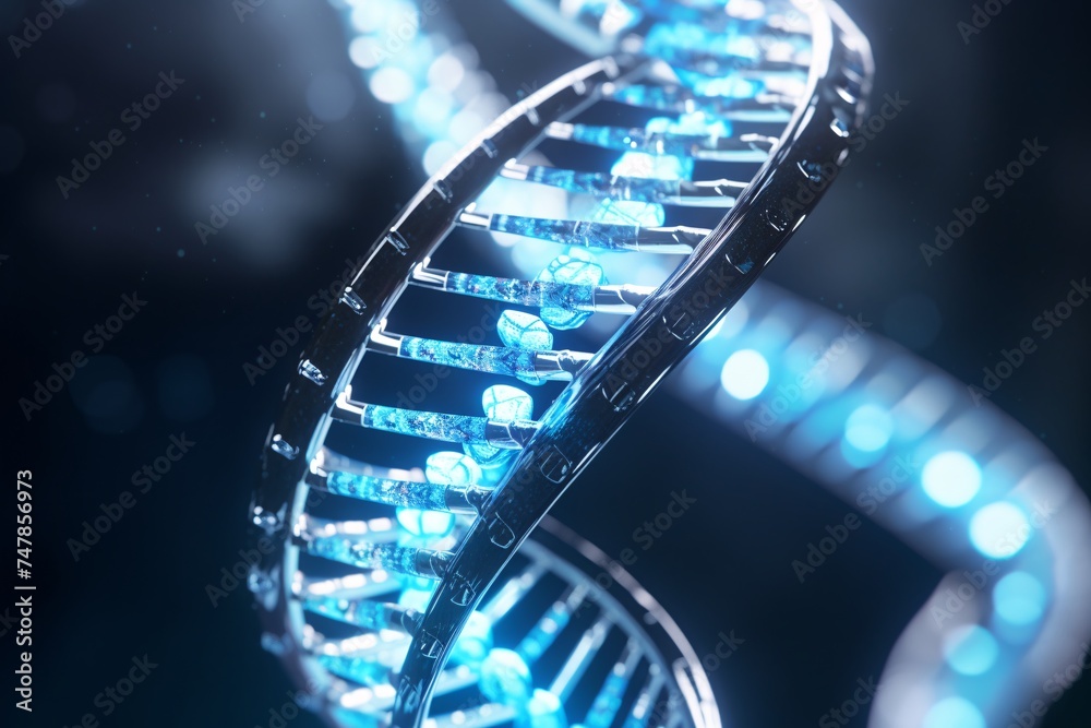 a dna with blue lights