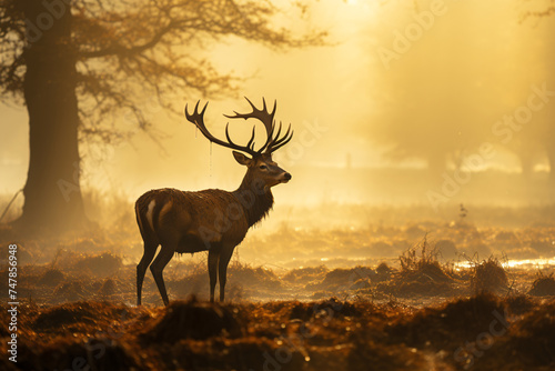 Red Deer Stag Silhouette in the mist © wendi