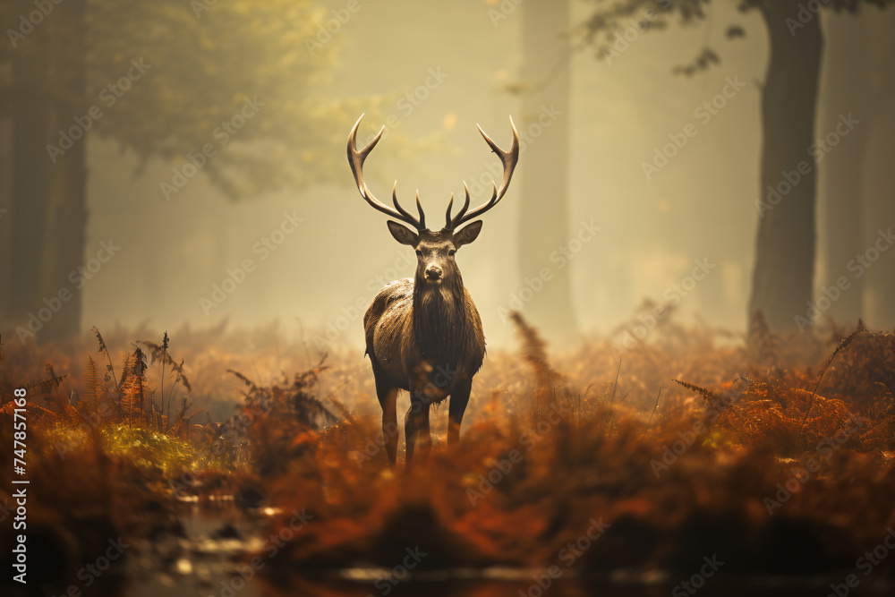 Red Deer Stag Silhouette in the mist