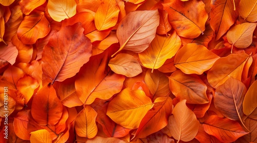 Autumn background with orange leaves, fall foliage photo