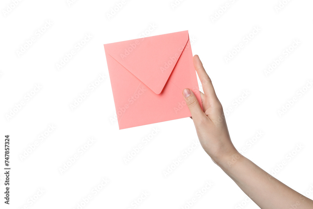 PNG,female hand holding a paper envelope, isolated on white background
