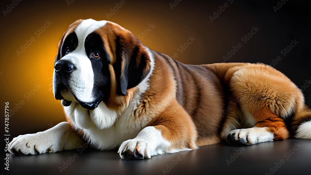a pet animal saint Bernard dog on a black background. Saint Bernard dog illustration. pet dog isolated. background wall paper theme a pet animal saint Bernard dog on a black background. Saint Bernard dog illustration. pet dog isolated. background wall paper theme