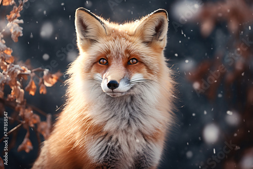Red fox in winter forest Pretty
