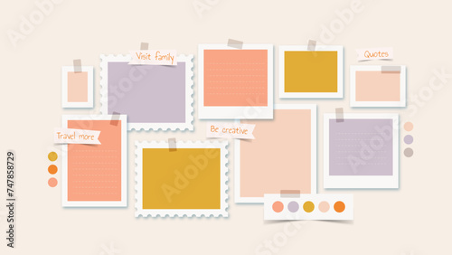 Vector photo collage template moodboard pictures grids vector illustration, vision board	