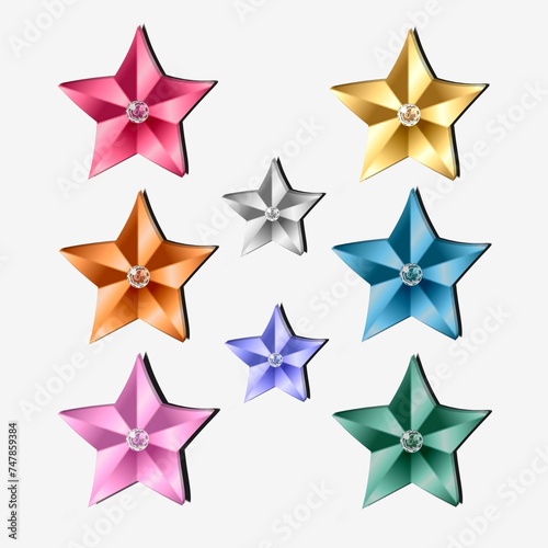 Multicolor Stars : Multicolor stars decorated with glass stones.White background.