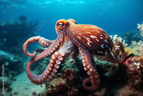 Reef Octopus Swimming Over Sandy Sea floor