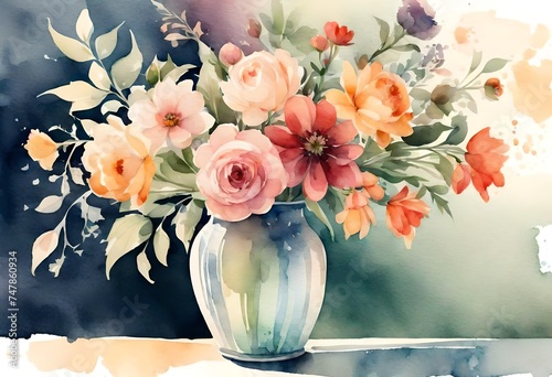 Vintage flowers in a watercolor vase. © Beauty