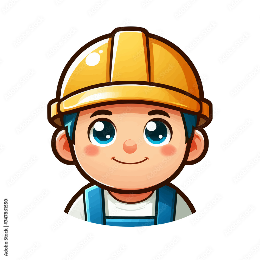Adorable Cartoon Construction Worker Avatar with Safety Helmet, Perfect for Kids' Educational Material, Construction Games, and Worker Safety Illustration Adorable Cartoon Construction Worker Avatar with Safety Helmet, Perfect for Kids' Educational Material, Construction Games, and Worker Safety Illustration