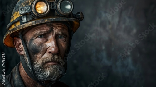 A man wearing a helmet and goggles, ready for a high-speed adventure or work requiring protective gear photo