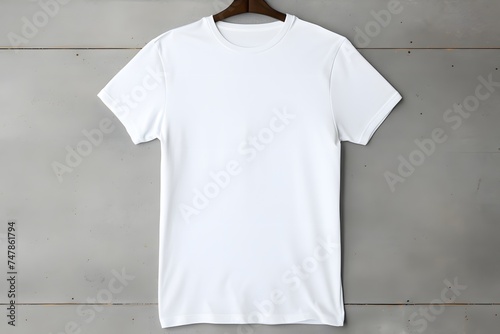 High-resolution image showcasing a plain white t-shirt on a rustic wooden surface, ideal for branding or design mockups