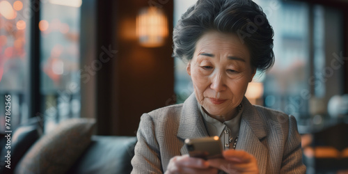 スマートフォンを手に持つ日本人実業家 photo