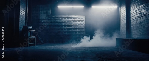 Dark room with smoke and spotlights