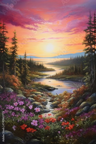 Twilight Serenity: Sunset Over Tranquil River