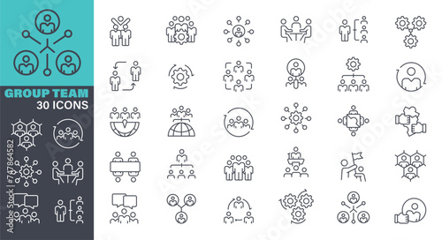 Working Group line vector Icon set. Pixel perfect. Editable stroke. The set contains icons: Community, Teamwork, Cooperation stock illustration. Icon Symbol, Group of People, Business, Management