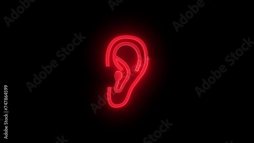 Wallpaper Mural Ear icon glowing neon red color animation black background Torontodigital.ca