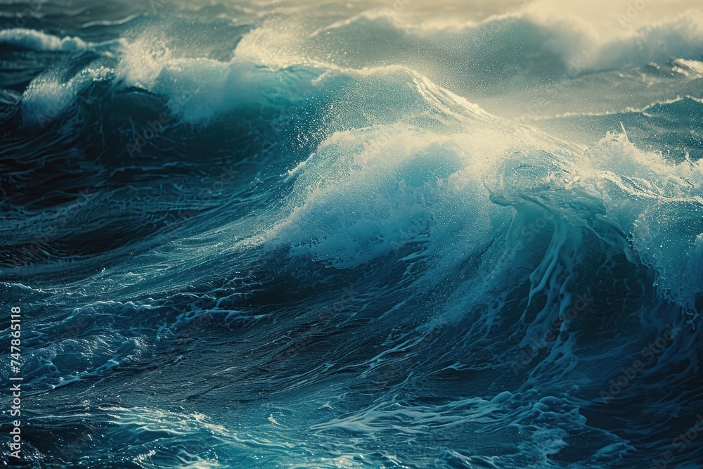 A powerful wave crashes against the rugged rocks along the shoreline, depicting the raw beauty and force of the ocean, Unsettled, choppy ocean waves in an unrestful sea, AI Generated