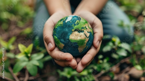 Hands holding earth globe. Concept for nature and environment