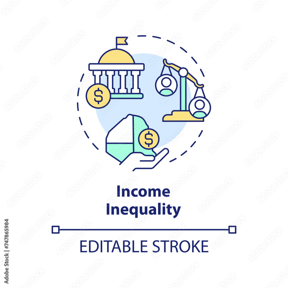 Fototapeta premium Income inequality multi color concept icon. Wages and salaries gap. Quality of life, financial stability. Round shape line illustration. Abstract idea. Graphic design. Easy to use in brochure, booklet