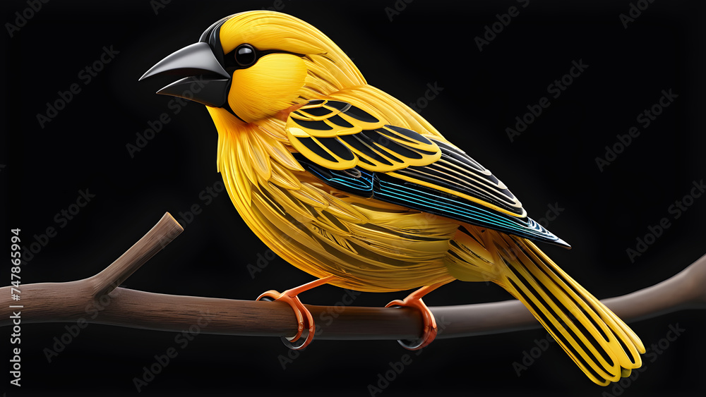 birds indian baya weaver on black background. wild birds, cartoon faces