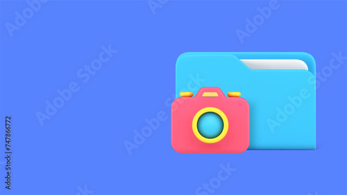 Photo image video multimedia content digital folder banner copy space 3d icon realistic vector