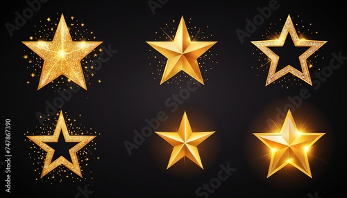 Vector Illustration of Glowing Stars with Sparkles in Golden Light