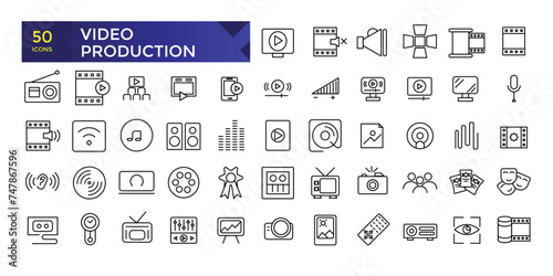 Simple Outline Set of Video Production icons. Linear style icons pack. Minimalist thin linear web ui icon set. vector illustration.