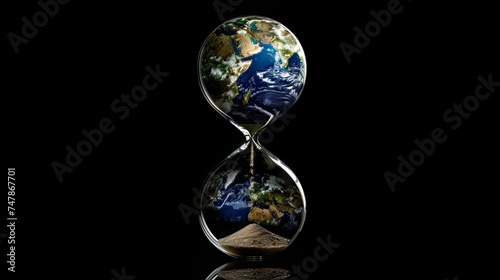 The Earth planet trapped in an hourglass  symbolizing the concept of global warming.