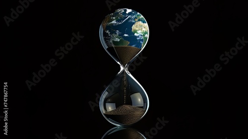 The Earth planet trapped in an hourglass, symbolizing the concept of global warming.