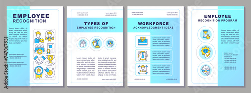 Employee recognition blue gradient brochure template. Leaflet design with linear icons. Editable 4 vector layouts for presentation, annual reports. Arial-Black, Myriad Pro-Regular fonts used