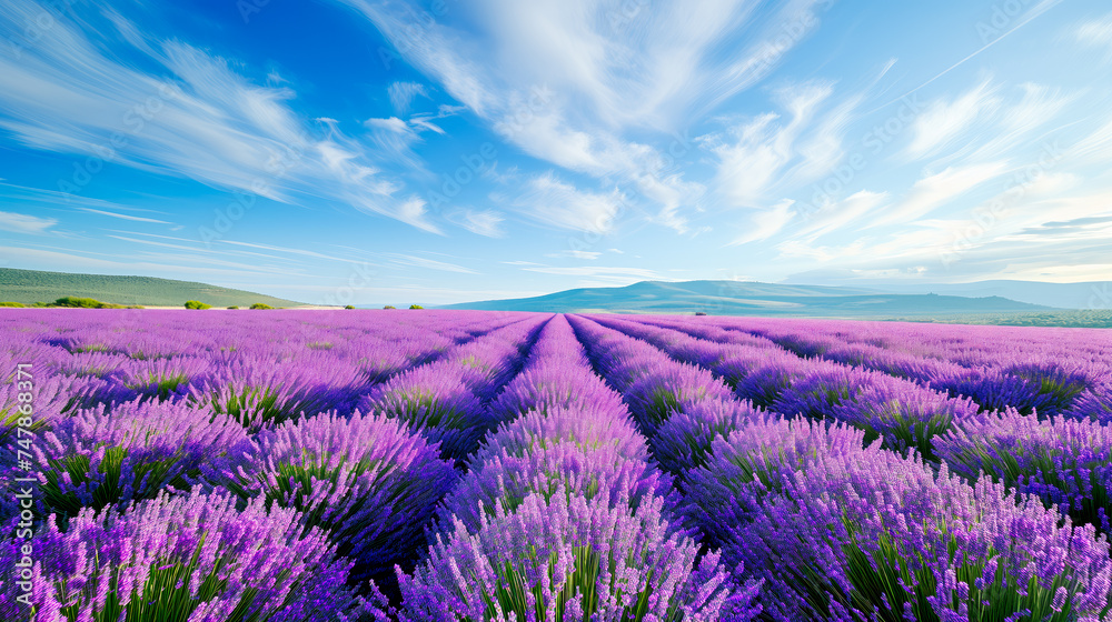 Fototapeta premium Breathtaking Lavender Fields Under Blue Sky