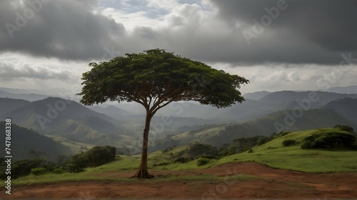 Lonely tropicaltree in the valley of Nelliyampathy hills,