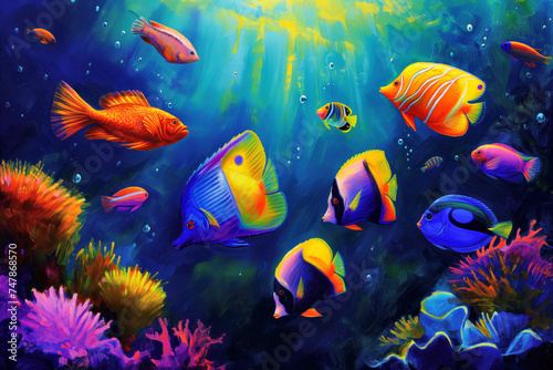 Underwater Serenity: Vibrant Marine Life in Coral Reef © marishatti