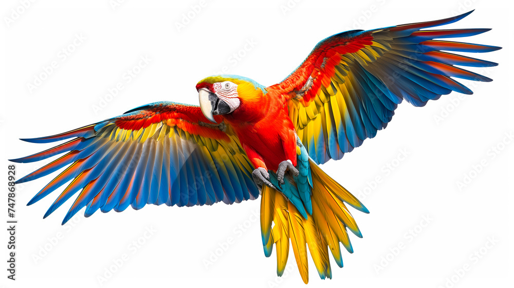Fototapeta premium Vibrant Macaw in Mid-Flight