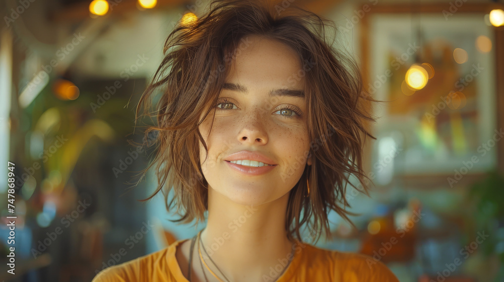 Close-up image of a woman indoors with disheveled hair covering her face Close-up image of a woman indoors with disheveled hair covering her face