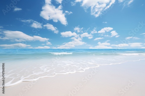 a beach with blue sky and clouds