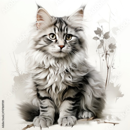 Cute fluffy little kitten on a white background.