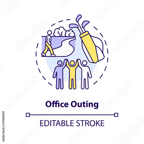 Office outing multi color concept icon. Employee recognition. Team building. Leisure activity. Corporate event. Round shape line illustration. Abstract idea. Graphic design. Easy to use