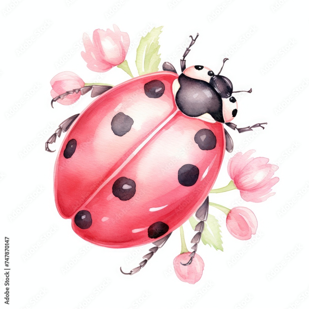 Obraz premium Ladybug insect with red wings on a white background.