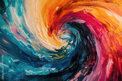 An artwork on canvas depicting a vibrant and dynamic abstract painting featuring a colorful swirl, Vortices of cool colors hinting at a whirl of emotions, AI Generated