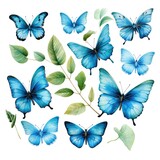 Group of Blue Butterflies Flying Through the Air