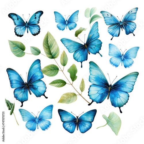 Group of Blue Butterflies Flying Through the Air © Boomanoid