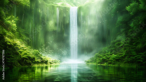 Enchanting Waterfall in Dense Forest  Natures Serenity and Wild Beauty Captured