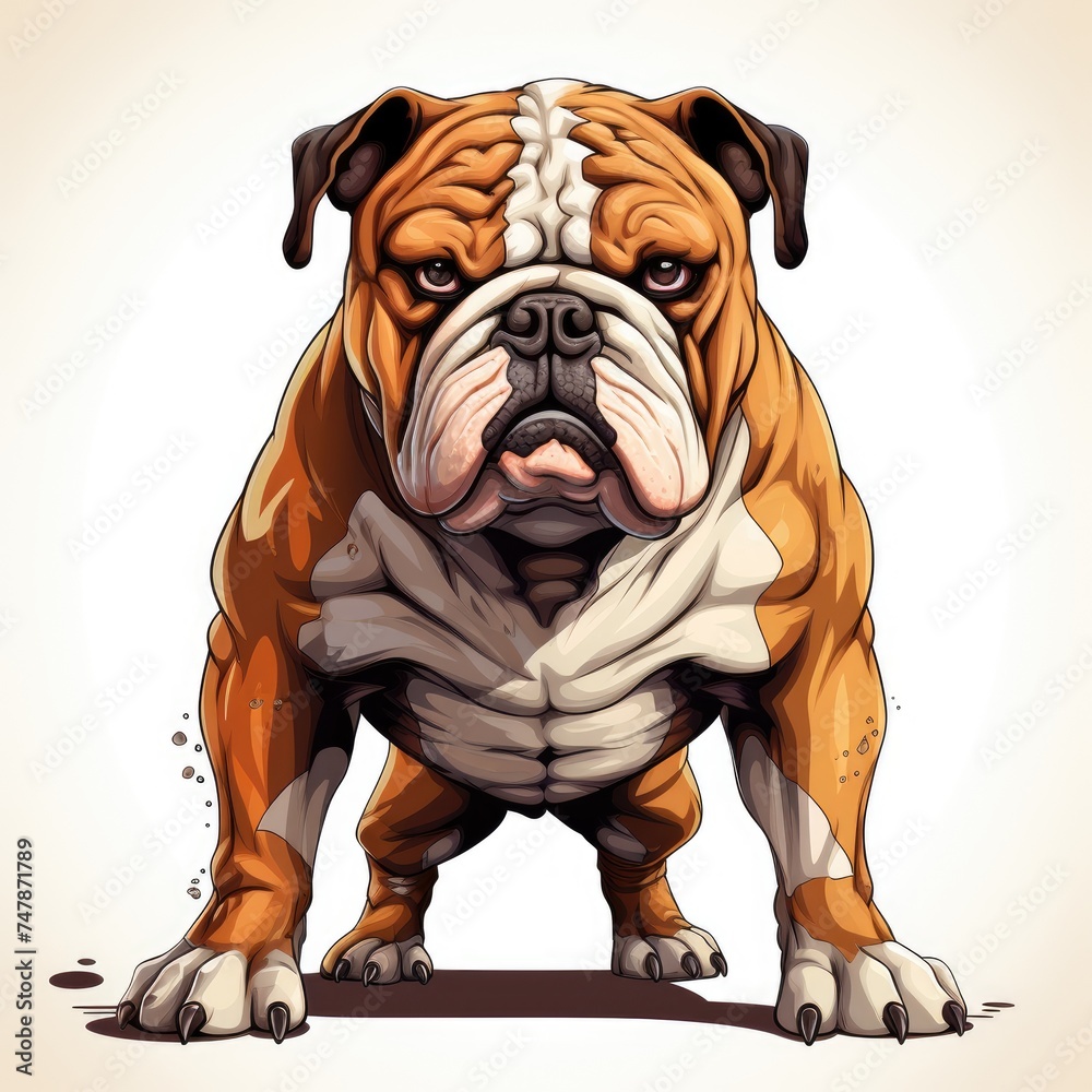 Powerful muscular English bulldog on a white background. Close-up of a dog.